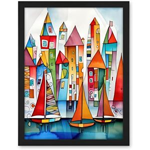 Artery8 Modern Marina Colourful Port Folk Art Watercolour Painting Artwork Framed Wall Art Print 18X24 Inch Artery8 Modern Marina Colourful Port Folk Art Watercolour Painting Artwork Framed Wall Art Print 18X24 Inch