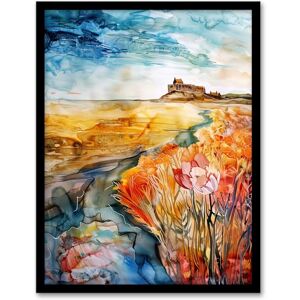 Artery8 Colourful Watercolour Bamburgh Castle View Floral Living Room Artwork Framed Wall Art Print A4 Artery8 Colourful Watercolour Bamburgh Castle View Floral Living Room Artwork Framed Wall Art Print A4