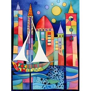 Artery8 Marina At Night Colourful Folk Art Watercolour Painting Large Wall Art Poster Print Thick Paper 18X24 Inch Artery8 Marina At Night Colourful Folk Art Watercolour Painting Large Wall Art Poster Print Thick Paper 18X24 Inch