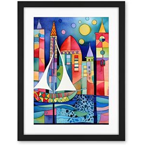 Artery8 Marina At Night Colourful Folk Art Watercolour Painting Artwork Framed Wall Art Print 18X24 Inch Artery8 Marina At Night Colourful Folk Art Watercolour Painting Artwork Framed Wall Art Print 18X24 Inch