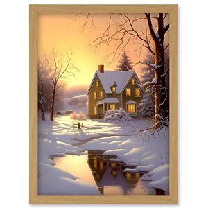 Artery8 Sunrise Winter Cottage Landscape Oil Painting Snowy Countryside Snow Lake Trees Artwork Framed Wall Art Print A4 Artery8 Sunrise Winter Cottage Landscape Oil Painting Snowy Countryside Snow Lake Trees Artwork Framed Wall Art Print A4