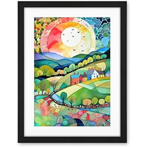 Artery8 Rural Landscape English Countryside Sunrise Folk Art Watercolour Painting Artwork Framed Wall Art Print 18X24 Inch Artery8 Rural Landscape English Countryside Sunrise Folk Art Watercolour Painting Artwork Framed Wall Art Print 18X24 Inch