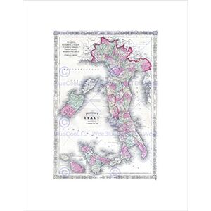 Wee Blue Coo 1864 Johnson's Map Italy Vintage Art Picture Wall Art Print Wee Blue Coo 1864 Johnson's Map Italy Vintage Art Picture Wall Art Print