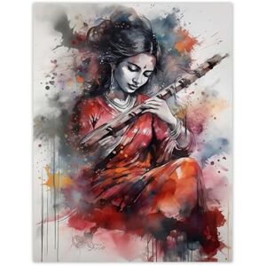 Artery8 Woman Playing Classical Indian Folk Music Watercolour Artwork Ragini Musician Portrait Extra Large XL Wall Art Poster Print Artery8 Woman Playing Classical Indian Folk Music Watercolour Artwork Ragini Musician Portrait Extra Large XL Wall Art Poster Print