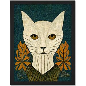 Doppelganger33 LTD Elegant Cat Illustration William Morris Style Teal Mustard Artwork Framed Wall Art Print 18X24 Inch Doppelganger33 LTD Elegant Cat Illustration William Morris Style Teal Mustard Artwork Framed Wall Art Print 18X24 Inch