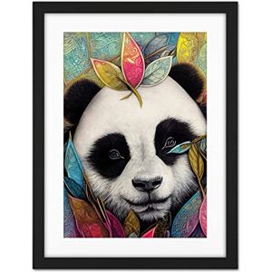 Doppelganger33 LTD Cute Panda In Bright Colourful Tribal Pattern Jungle Leaves Illustration Artwork Framed Wall Art Print 18X24 Inch Doppelganger33 LTD Cute Panda In Bright Colourful Tribal Pattern Jungle Leaves Illustration Artwork Framed Wall Art Print 18X24 Inch