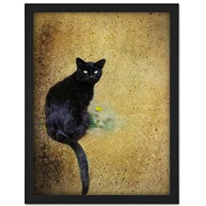 Wee Blue Coo Black Cat Yellow Flower Artwork Framed Wall Art Print 18X24 Inch Wee Blue Coo Black Cat Yellow Flower Artwork Framed Wall Art Print 18X24 Inch