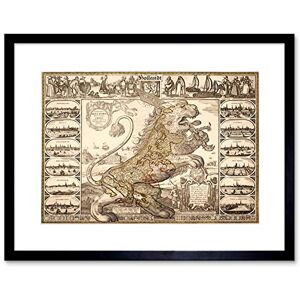 Wee Blue Coo Map Antique Lion Netherlands Leo Visscher Framed Wall Art Print Wee Blue Coo Map Antique Lion Netherlands Leo Visscher Framed Wall Art Print