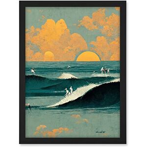Wee Blue Coo Surfers Surfing Chasing Waves at Sunset Teal Mustard Abstract Oil Paint Artwork Framed A3 Wall Art Print Wee Blue Coo Surfers Surfing Chasing Waves at Sunset Teal Mustard Abstract Oil Paint Artwork Framed A3 Wall Art Print