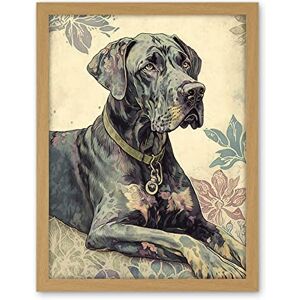 Artery8 Great Dane Dog with Floral Pattern Modern Linocut Illustration Artwork Framed Wall Art Print 18X24 Inch Artery8 Great Dane Dog with Floral Pattern Modern Linocut Illustration Artwork Framed Wall Art Print 18X24 Inch