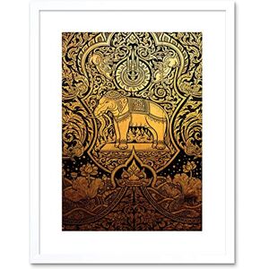 Wee Blue Coo Painting Ornate Abstract Thailand Elephant Framed Wall Art Print Wee Blue Coo Painting Ornate Abstract Thailand Elephant Framed Wall Art Print