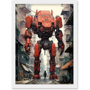 Artery8 Red Mecha Robot in City Street Anime Sci-Fi Artwork Giant Humanoid Machine Fantasy Science Fiction Artwork Framed Wall Art Print A4 Artery8 Red Mecha Robot in City Street Anime Sci-Fi Artwork Giant Humanoid Machine Fantasy Science Fiction Artwork Framed Wall Art Print A4