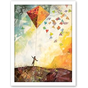 Artery8 Child Flying Big Kite in Rainbow Colour Sunset Sky Artwork Framed Wall Art Print 18X24 Inch Artery8 Child Flying Big Kite in Rainbow Colour Sunset Sky Artwork Framed Wall Art Print 18X24 Inch