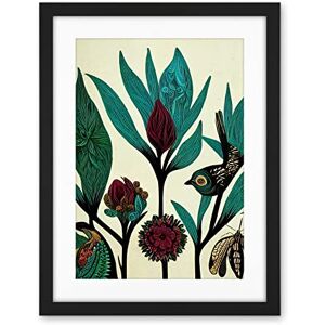 Wee Blue Coo Abstract Folk Art Leaves Flowers Birds Vintage Style Green Burgundy Cream Black Artwork Framed Wall Art Print 18X24 Inch Wee Blue Coo Abstract Folk Art Leaves Flowers Birds Vintage Style Green Burgundy Cream Black Artwork Framed Wall Art Print 18X24 Inch
