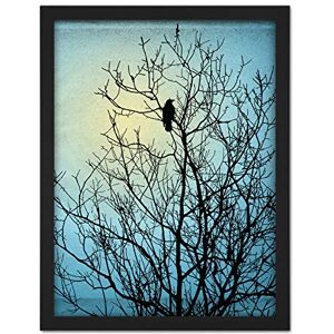 Wee Blue Coo Raven Tree Silhouette Artwork Framed Wall Art Print 18X24 Inch Wee Blue Coo Raven Tree Silhouette Artwork Framed Wall Art Print 18X24 Inch