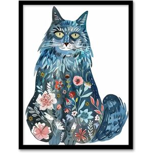 Artery8 Cat Lover Blue Maine Coon with Flower Pattern Fur Living Room Artwork Framed Wall Art Print A4 Artery8 Cat Lover Blue Maine Coon with Flower Pattern Fur Living Room Artwork Framed Wall Art Print A4