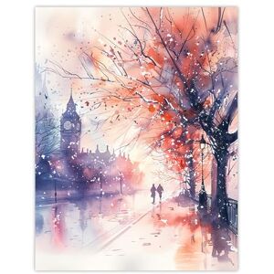Artery8 Lovers Walk London Big Ben Autumn Watercolour Living Room Extra Large XL Wall Art Poster Print Artery8 Lovers Walk London Big Ben Autumn Watercolour Living Room Extra Large XL Wall Art Poster Print