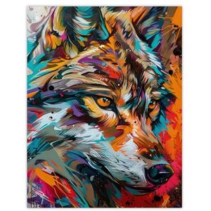 Artery8 Colourful Abstract Wolf Head Portrait Painting For Living Room Extra Large XL Wall Art Poster Print Artery8 Colourful Abstract Wolf Head Portrait Painting For Living Room Extra Large XL Wall Art Poster Print