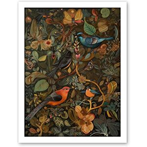 Artery8 Birds and Butterflies on Autumnal Tree Folk Art Artwork Framed Wall Art Print 18X24 Inch Artery8 Birds and Butterflies on Autumnal Tree Folk Art Artwork Framed Wall Art Print 18X24 Inch