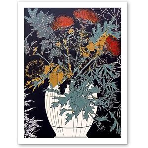 Artery8 Abstract Thistle Vase Dark Linocut Floral Red Green Ochre Scottish Plant Artwork Framed Wall Art Print 18X24 Inch Artery8 Abstract Thistle Vase Dark Linocut Floral Red Green Ochre Scottish Plant Artwork Framed Wall Art Print 18X24 Inch