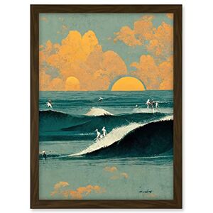 Wee Blue Coo Surfers Surfing Chasing Waves at Sunset Teal Mustard Abstract Oil Paint Artwork Framed A3 Wall Art Print Wee Blue Coo Surfers Surfing Chasing Waves at Sunset Teal Mustard Abstract Oil Paint Artwork Framed A3 Wall Art Print