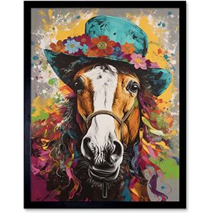 Artery8 Horse Wearing a Flower Summer Hat Multicoloured Art Print Framed Poster Wall Decor 12x16 inch Artery8 Horse Wearing a Flower Summer Hat Multicoloured Art Print Framed Poster Wall Decor 12x16 inch