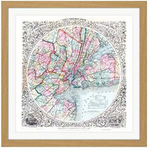 Fine Art Prints Map 1879 Colton Thirty Three Miles Around New York City Replica Square Wooden Framed Wall Art Print Picture 16X16 Inch Fine Art Prints Map 1879 Colton Thirty Three Miles Around New York City Replica Square Wooden Framed Wall Art Print Picture 16X16 Inch