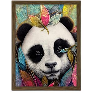 Doppelganger33 LTD Cute Panda In Bright Colourful Tribal Pattern Jungle Leaves Illustration Artwork Framed Wall Art Print 18X24 Inch Doppelganger33 LTD Cute Panda In Bright Colourful Tribal Pattern Jungle Leaves Illustration Artwork Framed Wall Art Print 18X24 Inch