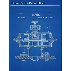 Artery8 Tesla Steam Engine 1894 View 2 Vintage Patent Plan Art Print Canvas Premium Wall Decor Poster Mural Artery8 Tesla Steam Engine 1894 View 2 Vintage Patent Plan Art Print Canvas Premium Wall Decor Poster Mural