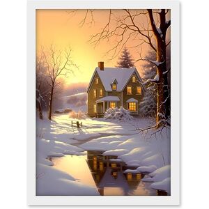 Artery8 Sunrise Winter Cottage Landscape Oil Painting Snowy Countryside Snow Lake Trees Artwork Framed A3 Wall Art Print Artery8 Sunrise Winter Cottage Landscape Oil Painting Snowy Countryside Snow Lake Trees Artwork Framed A3 Wall Art Print
