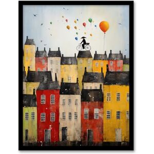 Artery8 Cycling The Rooftops Celebration Whimsical Fun Townscape Artwork Painting Artwork Framed Wall Art Print A4 Artery8 Cycling The Rooftops Celebration Whimsical Fun Townscape Artwork Painting Artwork Framed Wall Art Print A4