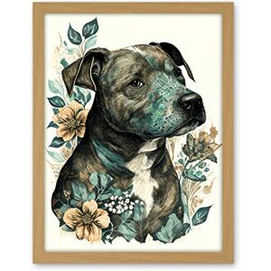 Artery8 Black Staffordshire Bull Terrier and Flowers Detailed Coloured Pencil Portrait Illustration Artwork Framed Wall Art Print 18X24 Inch Artery8 Black Staffordshire Bull Terrier and Flowers Detailed Coloured Pencil Portrait Illustration Artwork Framed Wall Art Print 18X24 Inch