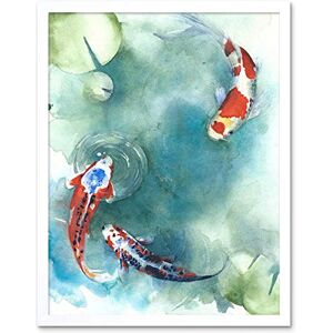 Wee Blue Coo Japanese Koi Fish With Lilies Art Print Framed Poster Wall Decor 12X16 Inch Wee Blue Coo Japanese Koi Fish With Lilies Art Print Framed Poster Wall Decor 12X16 Inch