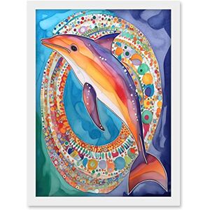 Artery8 Rainbow Dolphin And Pattern Hoop Folk Art Watercolour Painting Artwork Framed A3 Wall Art Print Artery8 Rainbow Dolphin And Pattern Hoop Folk Art Watercolour Painting Artwork Framed A3 Wall Art Print