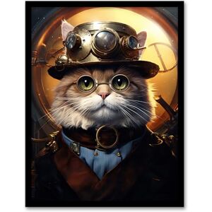 Artery8 Cat In The Hat Steampunk Moggie Cute Fun Artwork Framed Wall Art Print A4 Artery8 Cat In The Hat Steampunk Moggie Cute Fun Artwork Framed Wall Art Print A4