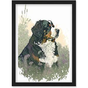 Artery8 Bernese Mountain Dog in Wild Flower Field Watercolour Illustration Artwork Framed Wall Art Print A4 Artery8 Bernese Mountain Dog in Wild Flower Field Watercolour Illustration Artwork Framed Wall Art Print A4