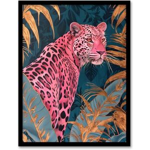 Artery8 Elegant Pink Leopard in Blue Gold Tropical Jungle Living Room Artwork Framed Wall Art Print A4 Artery8 Elegant Pink Leopard in Blue Gold Tropical Jungle Living Room Artwork Framed Wall Art Print A4