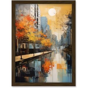 Artery8 Cityscape River Canal Oil Painting Blue Orange Trees Autumn in the City Artwork Framed Wall Art Print A4 Artery8 Cityscape River Canal Oil Painting Blue Orange Trees Autumn in the City Artwork Framed Wall Art Print A4