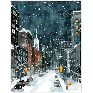 Artery8 New York City Street Winter Night Snow Cityscape Living Room Extra Large XL Wall Art Poster Print Artery8 New York City Street Winter Night Snow Cityscape Living Room Extra Large XL Wall Art Poster Print