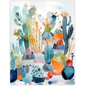 Wee Blue Coo Abstract Cacti Garden Watercolour Artwork Cactus Plant Pots Colourful Folk Art Extra Large XL Wall Art Poster Print Wee Blue Coo Abstract Cacti Garden Watercolour Artwork Cactus Plant Pots Colourful Folk Art Extra Large XL Wall Art Poster Print