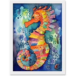 Artery8 - Seahorse Folk Art - Framed - A4 - Wall Art Print Artery8 - Seahorse Folk Art - Framed - A4 - Wall Art Print