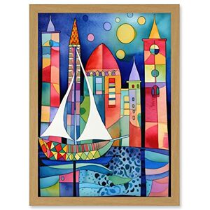 Artery8 Marina At Night Colourful Folk Art Watercolour Painting Artwork Framed Wall Art Print A4 Artery8 Marina At Night Colourful Folk Art Watercolour Painting Artwork Framed Wall Art Print A4