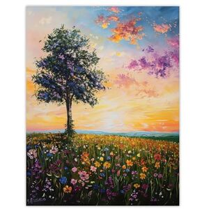 Artery8 Tree Spring Wildflower Meadow Sunset Oil Painting Living Room Extra Large XL Wall Art Poster Print Artery8 Tree Spring Wildflower Meadow Sunset Oil Painting Living Room Extra Large XL Wall Art Poster Print