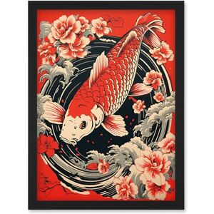 Artery8 Koi Fish Carp Japanese Whirlpool Red Black Floral Illustration Artwork Coy Artwork Framed Wall Art Print A4 Artery8 Koi Fish Carp Japanese Whirlpool Red Black Floral Illustration Artwork Coy Artwork Framed Wall Art Print A4