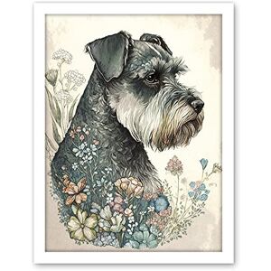 Artery8 Grey Schnauzer Dog and Spring Flowers Boho Portrait Watercolour Illustration Artwork Framed Wall Art Print 18X24 Inch Artery8 Grey Schnauzer Dog and Spring Flowers Boho Portrait Watercolour Illustration Artwork Framed Wall Art Print 18X24 Inch