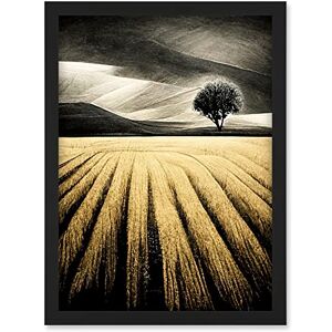 Doppelganger33 LTD Lone Tree In Field Of Golden Wheat Landscape Modern Painting Artwork Framed A3 Wall Art Print Doppelganger33 LTD Lone Tree In Field Of Golden Wheat Landscape Modern Painting Artwork Framed A3 Wall Art Print