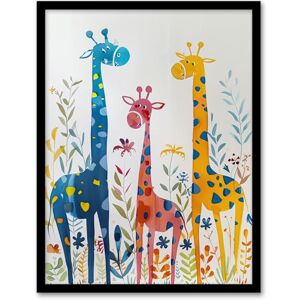 Artery8 Cute Giraffe Family Blue Orange Pink Watercolour Kids Bedroom Nursery Artwork Framed Wall Art Print A4 Artery8 Cute Giraffe Family Blue Orange Pink Watercolour Kids Bedroom Nursery Artwork Framed Wall Art Print A4