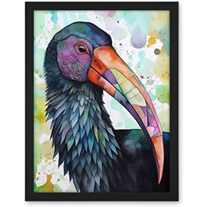 Artery8 Northern Bald Ibis Bird With Multicoloured Beak Folk Art Watercolour Painting Artwork Framed Wall Art Print 18X24 Inch Artery8 Northern Bald Ibis Bird With Multicoloured Beak Folk Art Watercolour Painting Artwork Framed Wall Art Print 18X24 Inch