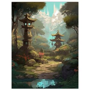 Artery8 Traditional Japanese Garden Painting with Towers and Stone Lanterns Bright Lake Spring Landscape Large Wall Art Poster Print Thick Paper 18X24 Inch Artery8 Traditional Japanese Garden Painting with Towers and Stone Lanterns Bright Lake Spring Landscape Large Wall Art Poster Print Thick Paper 18X24 Inch