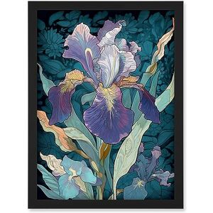 Artery8 A Single Iris Flower Bloom Purple Teal and Yellow Artwork Framed A3 Wall Art Print Artery8 A Single Iris Flower Bloom Purple Teal and Yellow Artwork Framed A3 Wall Art Print
